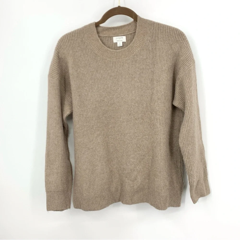J‎ Crew Women Size Small Sweater Brown Ribbed Boyfriend Crewneck Extra Soft Top
